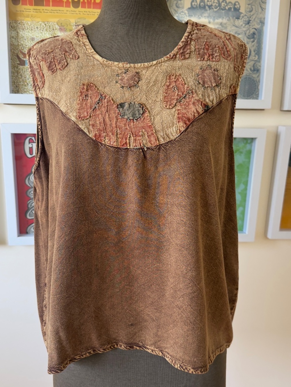 Vintage 90s Brown Boho Patchwork Tank | Festival | Earthy Cottagecore Indie - Picture 1 of 7